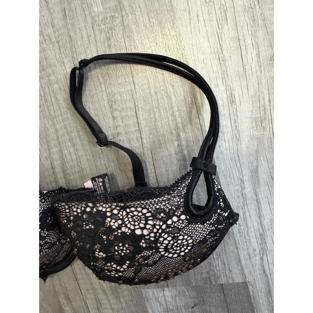 VICTORIA SECRET Sexy Little Things Lace Push Rhinestones Underwire Floral 32D - Picture 4 of 10